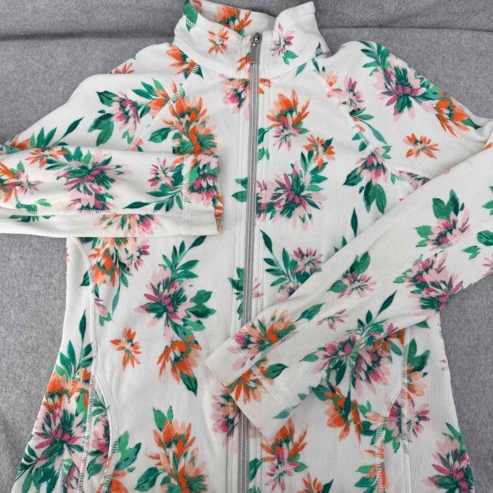 Tommy Bahama Floral Ribbed Full Zip Jacket White Orange Pink Green XXS SW221638 - Picture 1 of 12